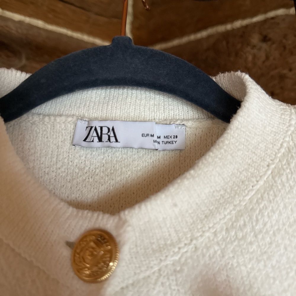 Zara Cream Textured  Button-Up Jacket with Gold Buttons - Picture 3 of 4
